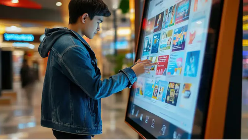 Un cliente usando un monitor digital