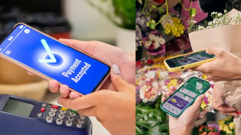 Clientes pagando con NFC desde sus dispositivos móviles