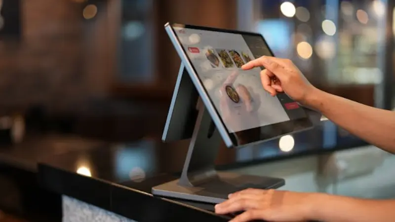 a person using a point-of-sale kiosk